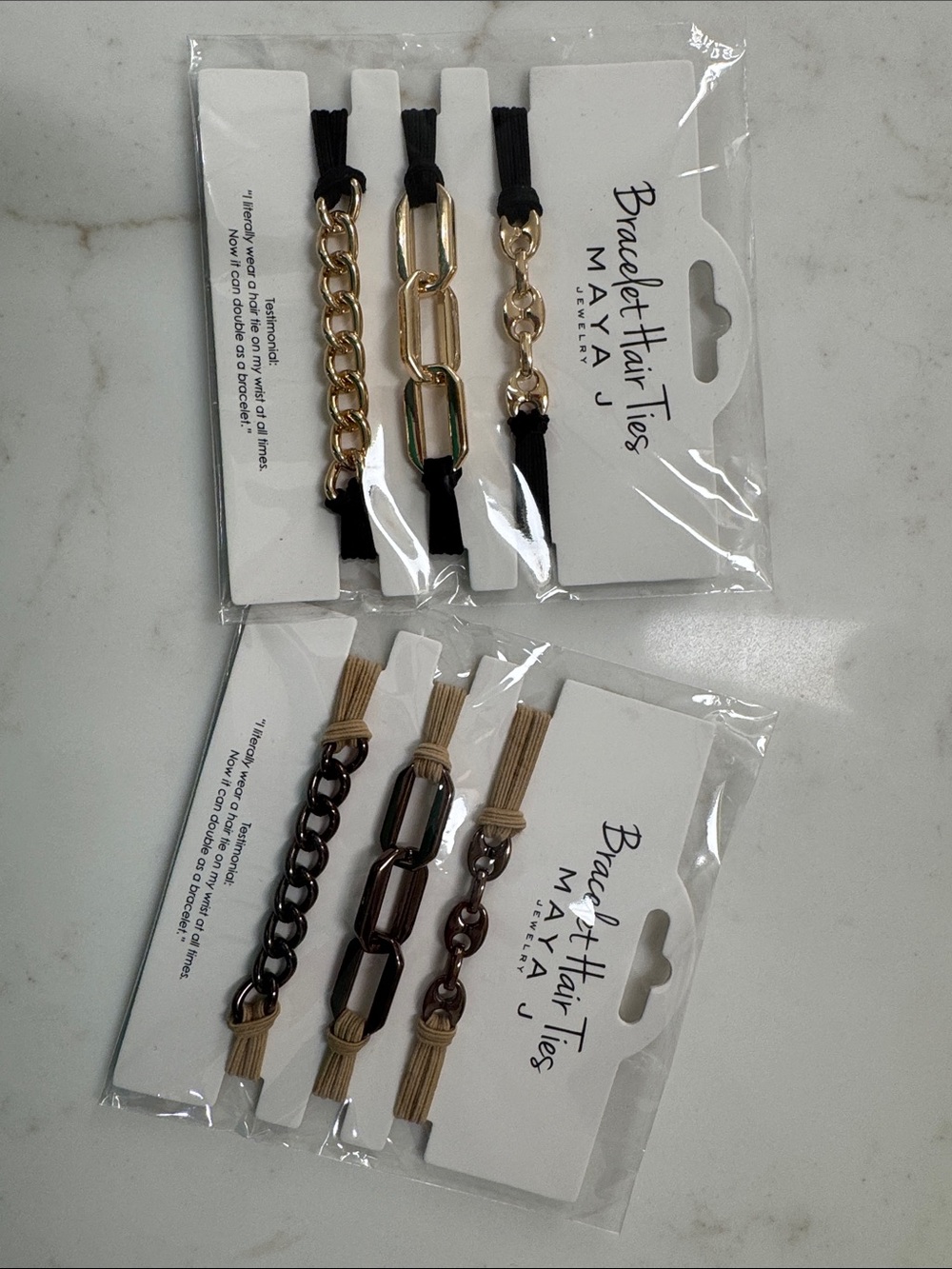 Maya Bracelet Hair Ties Pack — Black, Tan & Gold Accents